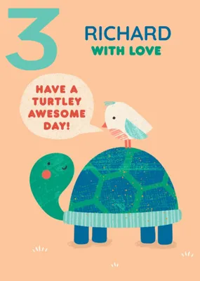 Cute Simple Illustration Of A Bird And A Turtle Happy 5th Birthday Card