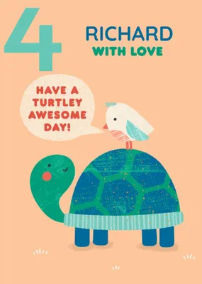 Cute Simple Illustration Of A Bird And A Turtle Happy 5th Birthday Card