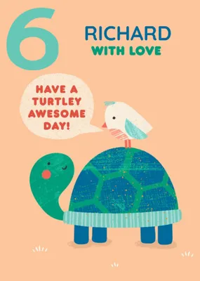 Cute Simple Illustration Of A Bird And A Turtle Happy 5th Birthday Card