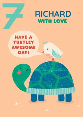 Cute Simple Illustration Of A Bird And A Turtle Happy 5th Birthday Card