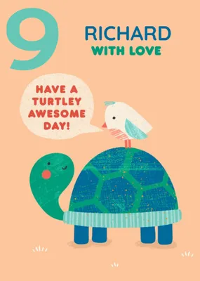 Cute Simple Illustration Of A Bird And A Turtle Happy 5th Birthday Card