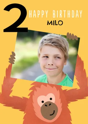 Cute Simple Illustration Of An Orangutan Happy 7th Birthday Photo Upload Card