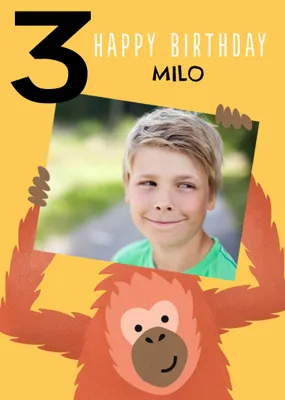 Cute Simple Illustration Of An Orangutan Happy 7th Birthday Photo Upload Card