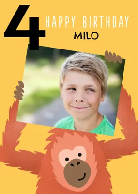 Cute Simple Illustration Of An Orangutan Happy 7th Birthday Photo Upload Card