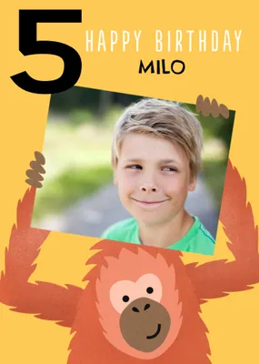 Cute Simple Illustration Of An Orangutan Happy 7th Birthday Photo Upload Card