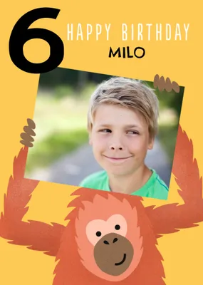 Cute Simple Illustration Of An Orangutan Happy 7th Birthday Photo Upload Card