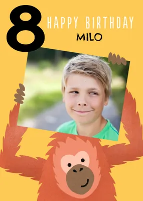 Cute Simple Illustration Of An Orangutan Happy 7th Birthday Photo Upload Card