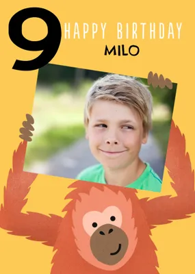 Cute Simple Illustration Of An Orangutan Happy 7th Birthday Photo Upload Card