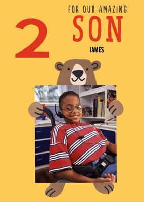 For Our Amazing Son Bear Illustration Photo Upload Card