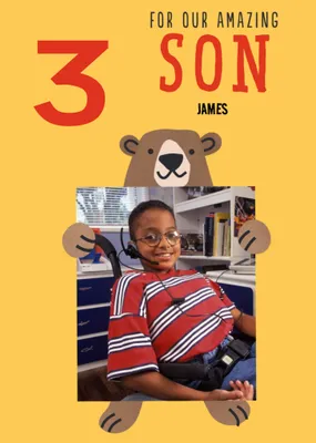 For Our Amazing Son Bear Illustration Photo Upload Card