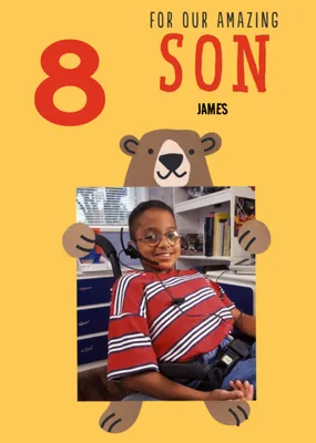 For Our Amazing Son Bear Illustration Photo Upload Card