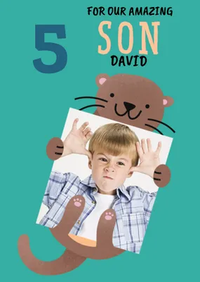 Pigment 30K Illustration Five Animals Cute Photo Upload Birthday Card
