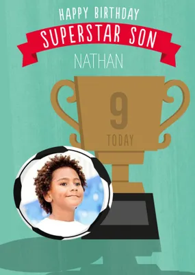 Pigment 30K Illustration Nine Football Trophy Photo Upload Birthday Card