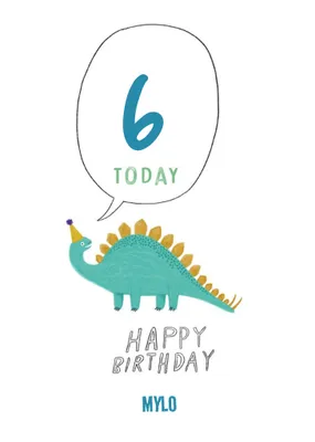 Illustration Of A Dinosaur Sixth Birthday Card