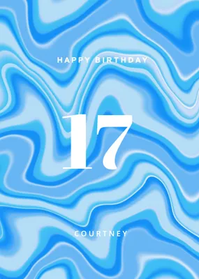 Pearl and Ivy Blue Abstract Pattern Customisable Birthday Card