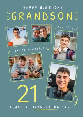 Grandson 21st Photo Upload Birthday Card