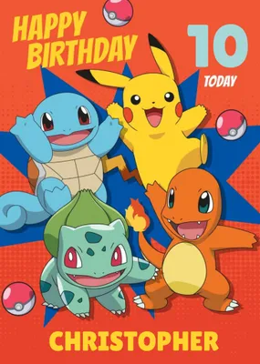 Pokemon Characters 10 Today Birthday Card
