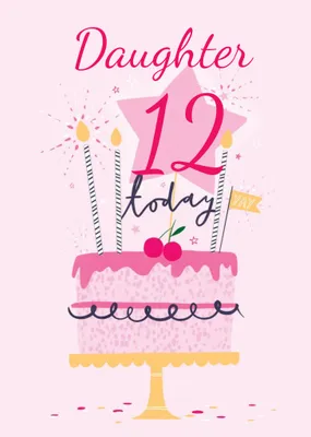 Cute Pink Illustrated Cake Daughter Birthday Card