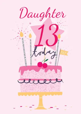Cute Pink Illustrated Cake Daughter Birthday Card