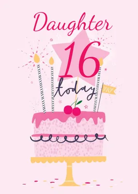 Cute Pink Illustrated Cake Daughter Birthday Card