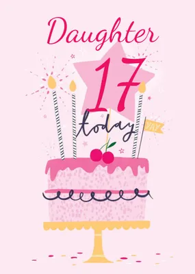 Cute Pink Illustrated Cake Daughter Birthday Card