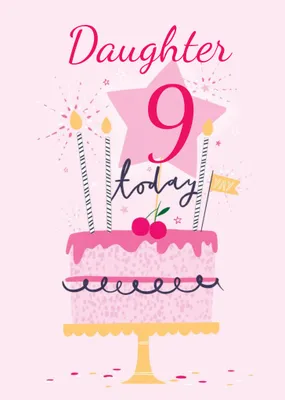 Cute Pink Illustrated Cake Daughter Birthday Card