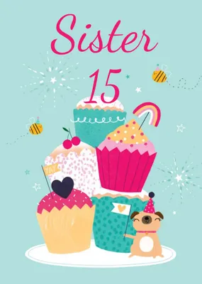 Cute Illustrated Cupcake Tower Birthday Card