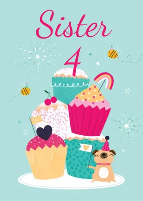 Cute Illustrated Cupcake Tower Birthday Card