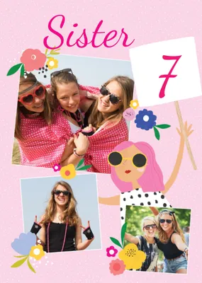 Cute Multi Photo Upload Sister Birthday Card