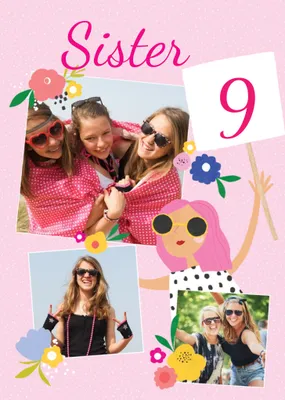 Cute Multi Photo Upload Sister Birthday Card