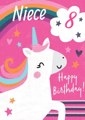 Unicorn and Rainbow Personalise Age Birthday Card