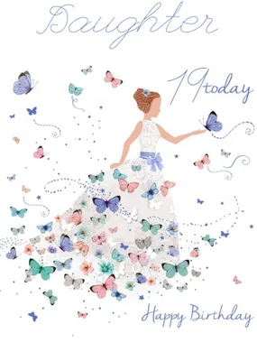 Girl In Butterfly Dress Personalise Age 19 Daughter Birthday Card