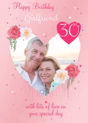 Illustrated Rose Heart Frame Photo Upload Adult Card