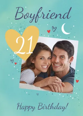 Illustrated Heart and Stars Photo Upload Adult Card