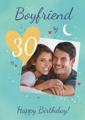 Illustrated Heart and Stars Photo Upload Adult Card