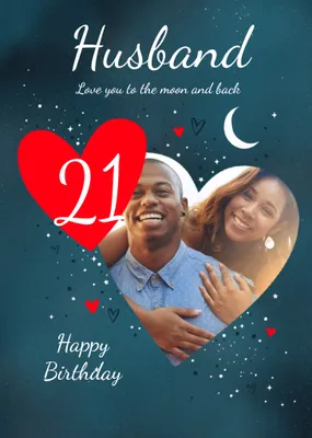 Illustrated Heart and Stars Photo Upload Adult Card