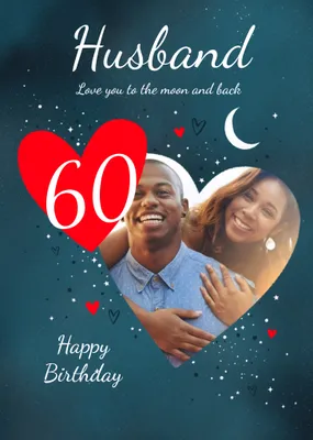 Illustrated Heart and Stars Photo Upload Adult Card