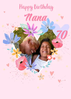 Illustrated Floral Photo Upload Birthday Card