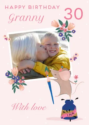 Waffle Cute Illustrated Mouse Granny 60th Birthday Card