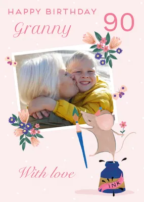 Waffle Cute Illustrated Mouse Granny 60th Birthday Card