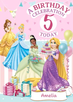 Disney Princess A Birthday Celebration 5 Today  Birthday Card