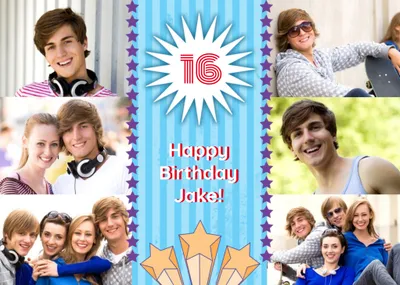 Blue Stripes And Stars Personalised Photo Upload Happy 16th Birthday