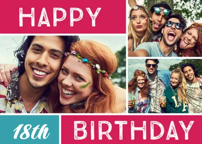 Colourful Grid Multi-Photo 18Th Birthday Card