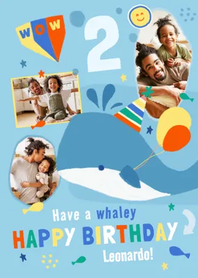 Wow 4th Birthday Party Balloons Whaley Illustration Photo Upload Card