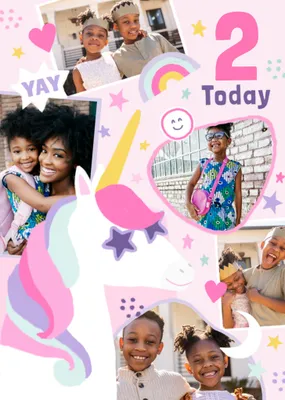 Cute Unicorn 5 Today Illustrated Photo Upload Birthday Card
