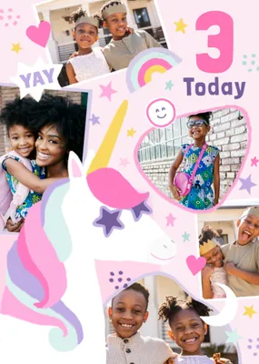 Cute Unicorn 5 Today Illustrated Photo Upload Birthday Card