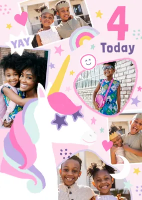 Cute Unicorn 5 Today Illustrated Photo Upload Birthday Card