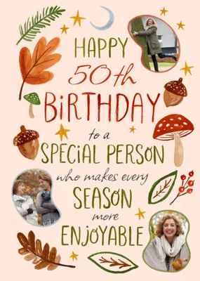 Warm To A Special Person Watercolour Autumn Leaves And Mushrooms Birthday Greetings Card