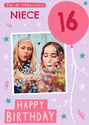 Fabulous Niece 14th Birthday Photo Upload Card In Lilac And Pink