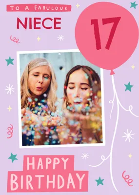 Fabulous Niece 14th Birthday Photo Upload Card In Lilac And Pink